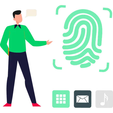Boy pointing to fingerprint biometric security  Illustration
