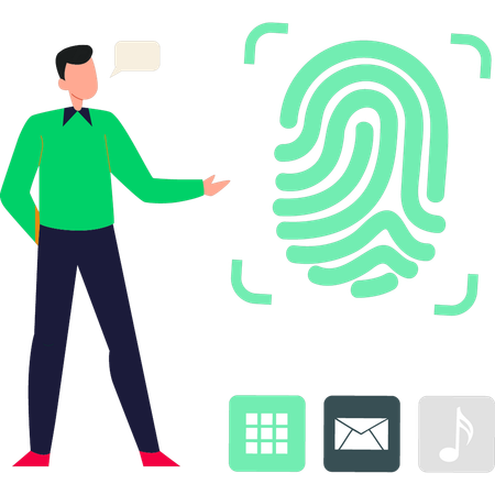 Boy pointing to fingerprint biometric security  Illustration