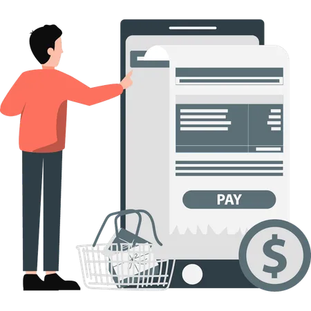 Boy pointing to online shopping services  Illustration