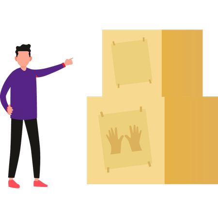 Boy pointing to parcel package of gloves  Illustration