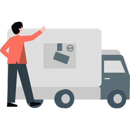 Boy pointing van delivery  Illustration