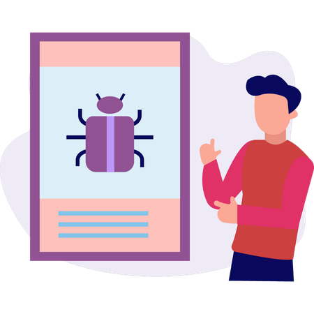 Boy pointing virus in mobile screen  Illustration