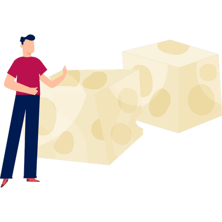 Boy pointing white milk cheese  Illustration