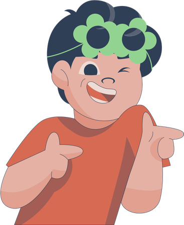 Boy pointing with two fingers wearing fancy glasses  Illustration