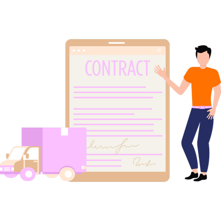 Boy points to contract  Illustration
