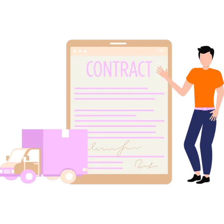 The Boy Points To The Contract Illustration