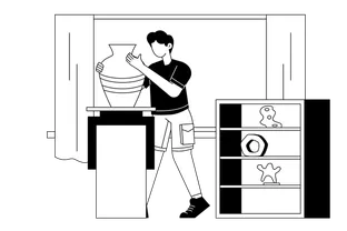 Boy pottering vase inside a room