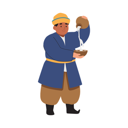 Boy pouring milk in vessel  Illustration