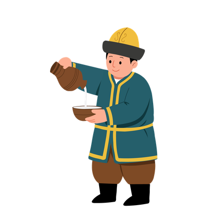 Boy pouring milk in vessel  Illustration