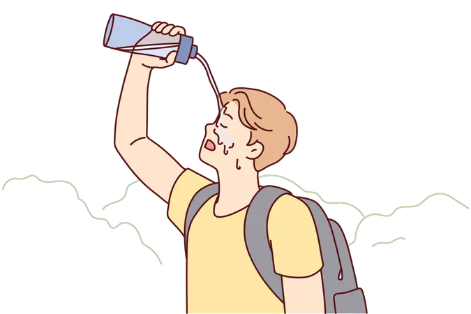 Boy pouring water on face  Illustration