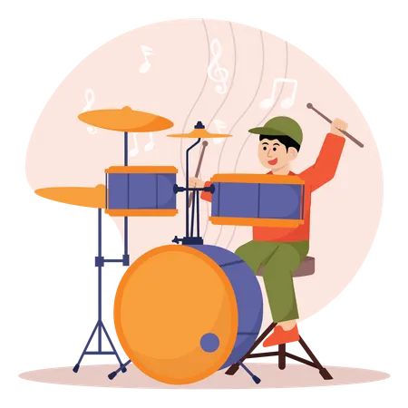 Boy Practicing Drum  Illustration