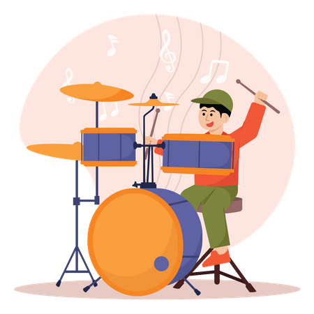 Boy Practicing Drum  Illustration