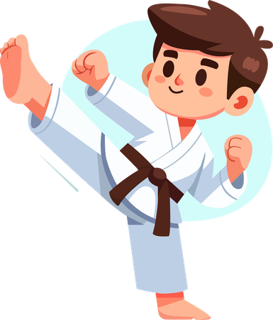 Boy  practicing karate kicks  Illustration