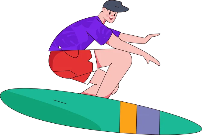 Boy practicing on surfboard  Illustration