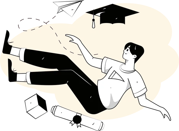 Boy prepares for graduation exam  Illustration