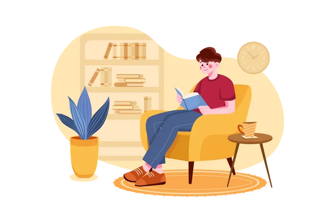 Boy preparing for examination while sitting at home Illustration