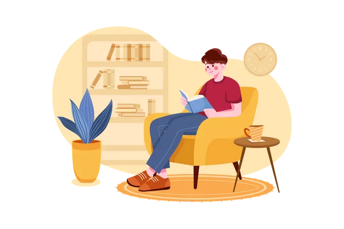 Boy preparing for examination while sitting at home  Illustration