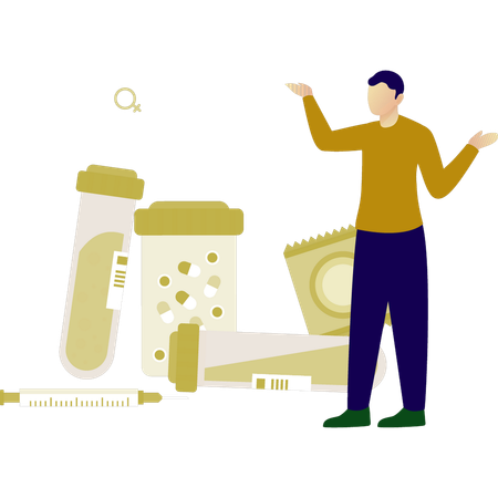 Boy presenting aid test tubes  Illustration