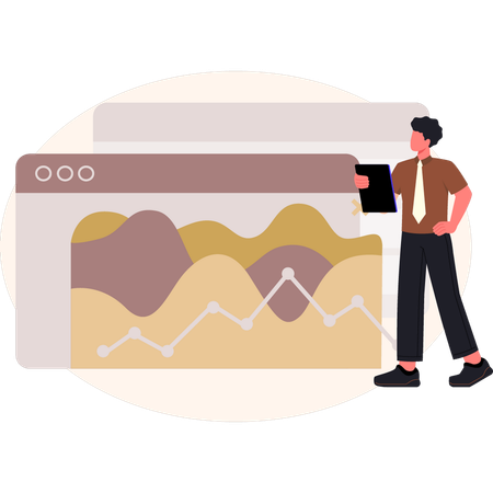 Boy presenting analysis graph  Illustration