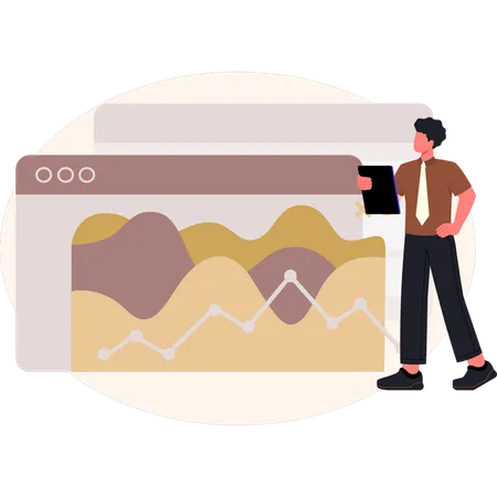 Boy presenting analysis graph  Illustration