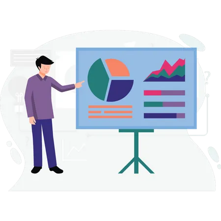 Boy presenting analysis graph  Illustration