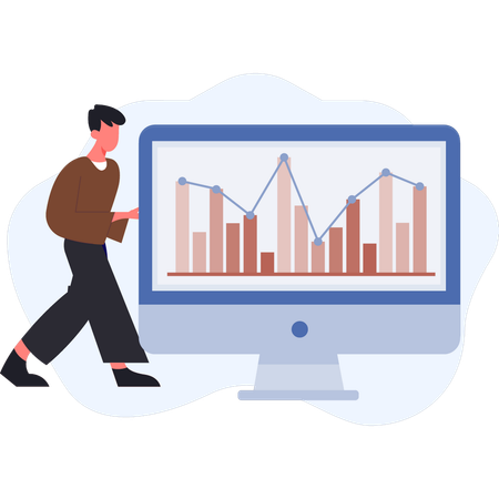 Boy presenting analytic graph  Illustration