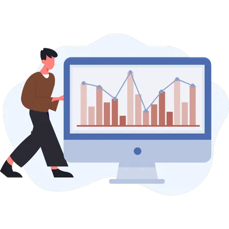 Boy presenting analytic graph  Illustration