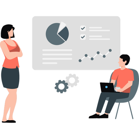 Boy presenting analytic graph on board  Illustration