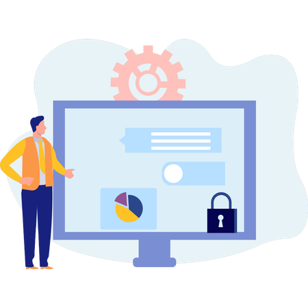 Boy presenting analytical security graph  Illustration