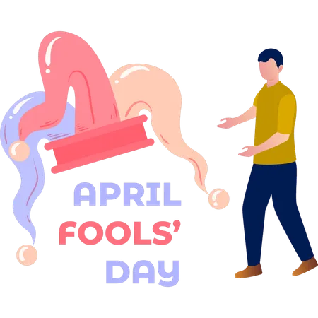 Boy presenting April fool's day hat magically  Illustration