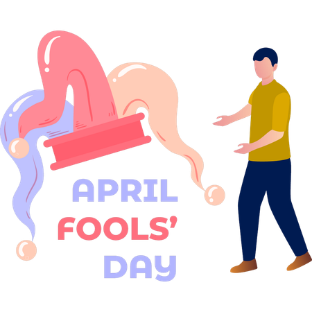 Boy presenting April fool's day hat magically  Illustration