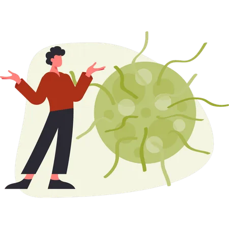 Boy presenting bacterium virus  Illustration