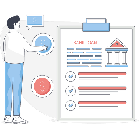 Boy presenting bank loan  Illustration