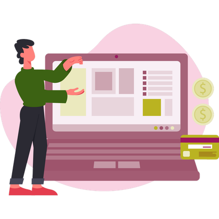 Boy presenting bank money card  Illustration