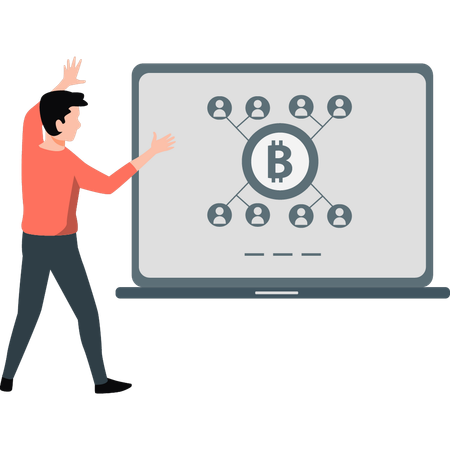 Boy presenting bitcoin networking  Illustration