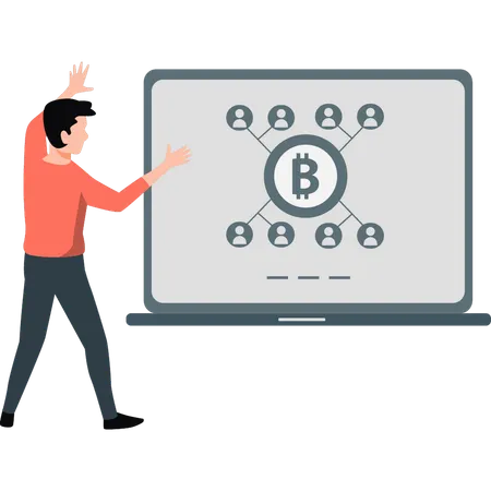 Boy presenting bitcoin networking  Illustration