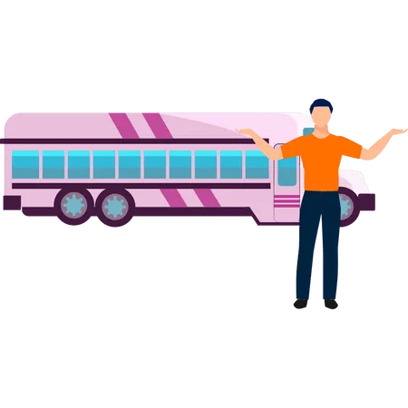 Boy presenting bus for travel  Illustration