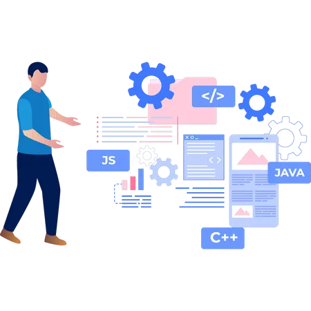 Boy presenting computer programming  Illustration