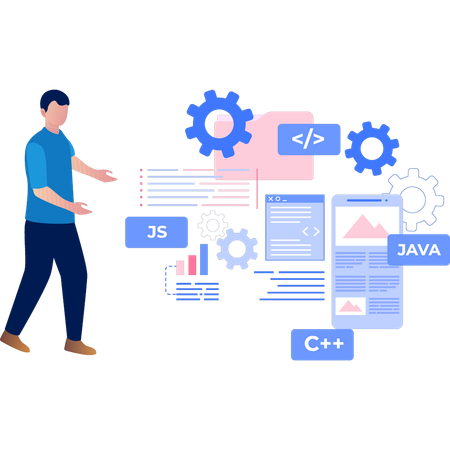 Boy presenting computer programming  Illustration