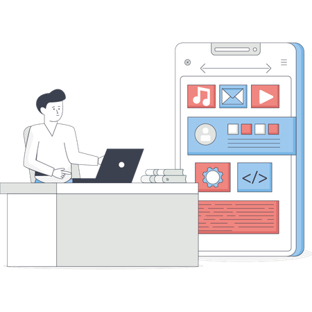 Boy  presenting development app  Illustration