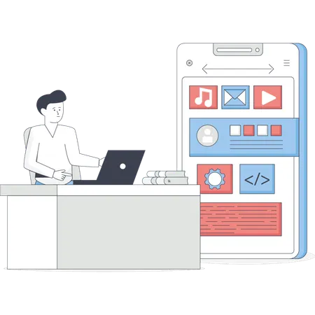 Boy  presenting development app  Illustration