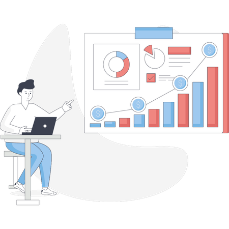 Boy presenting finances growth graph  Illustration