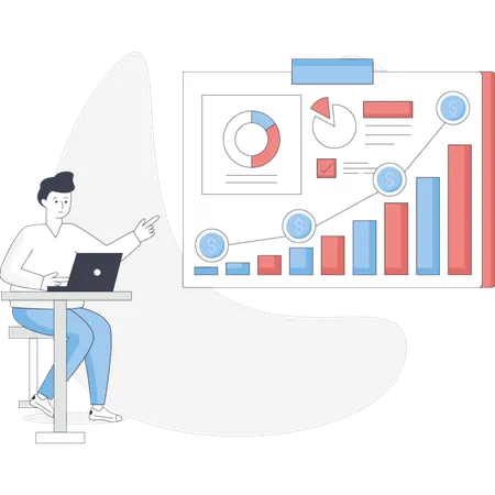 Boy presenting finances growth graph  Illustration