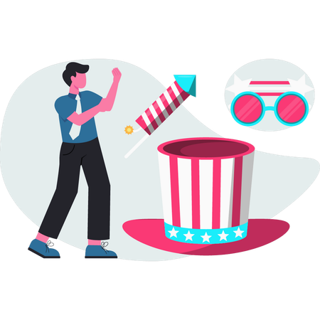 Boy presenting firework  Illustration