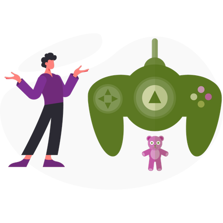 Boy  presenting game controller  Illustration