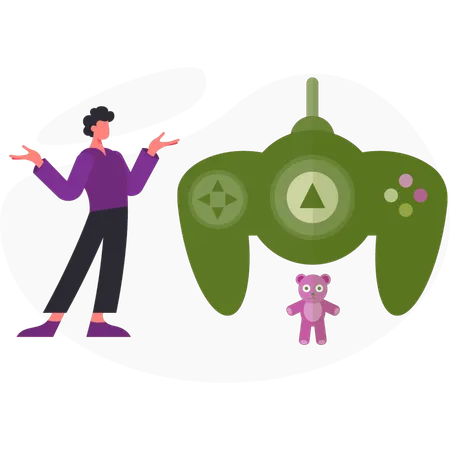 Boy  presenting game controller  Illustration