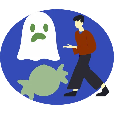 Boy presenting halloween ghost  Illustration