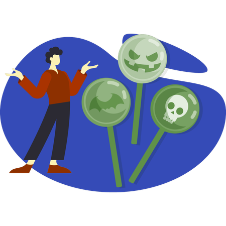 Boy presenting halloween lollipop  Illustration