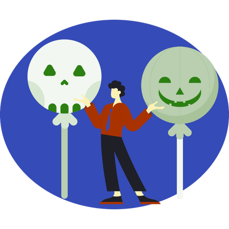 Boy presenting halloween lollipop  Illustration