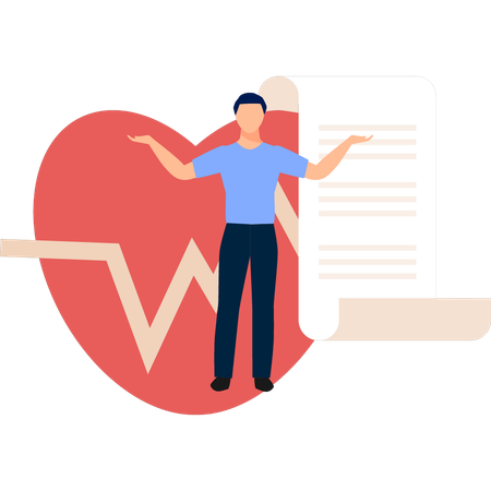 Boy presenting human heart report  Illustration